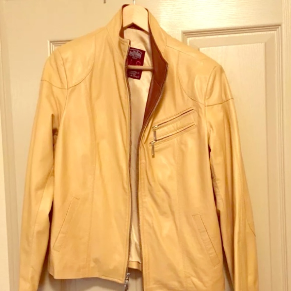 Moda In Pelle tan and brown leather jacket